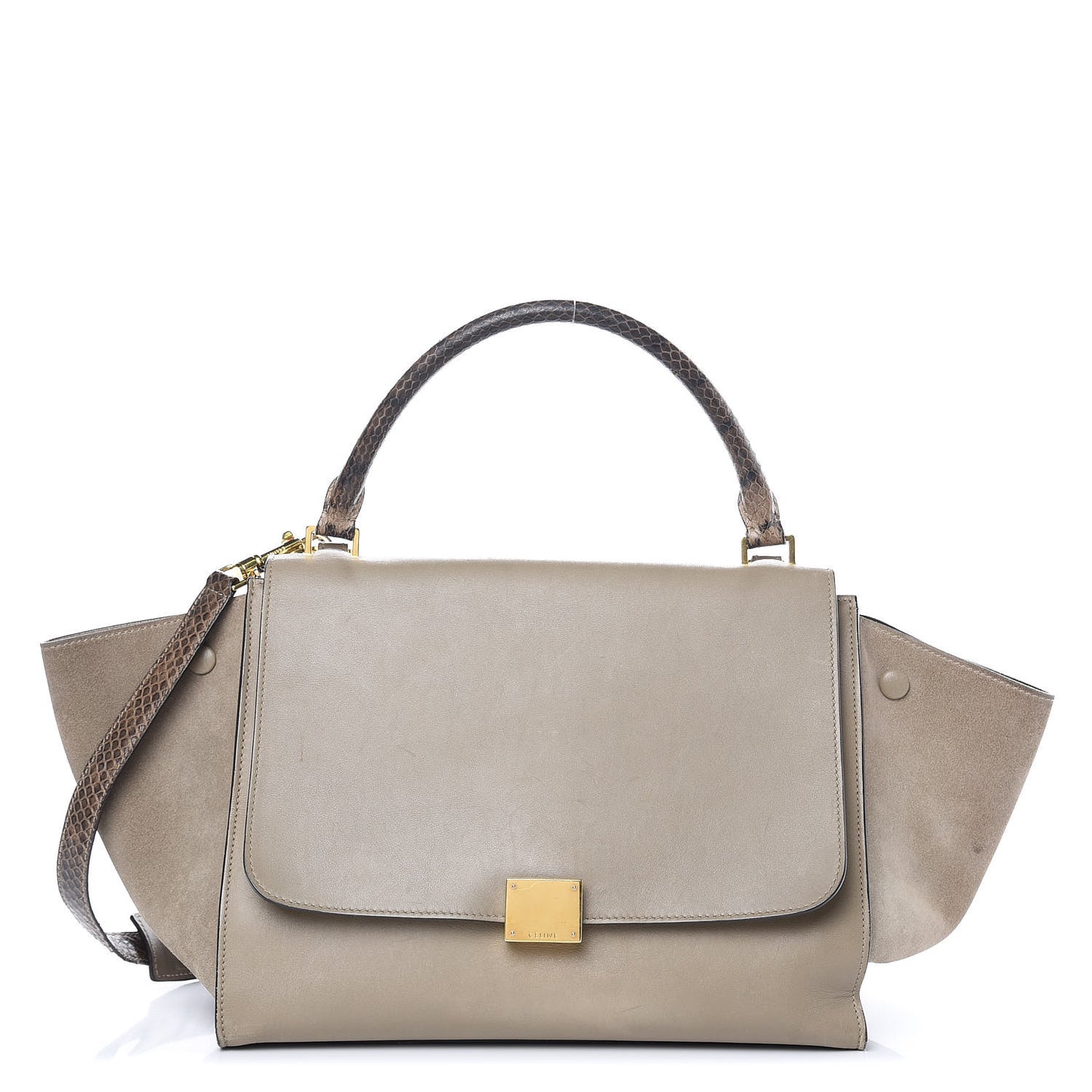 Calfskin Suede Whipsnake Medium Trapeze Taupe