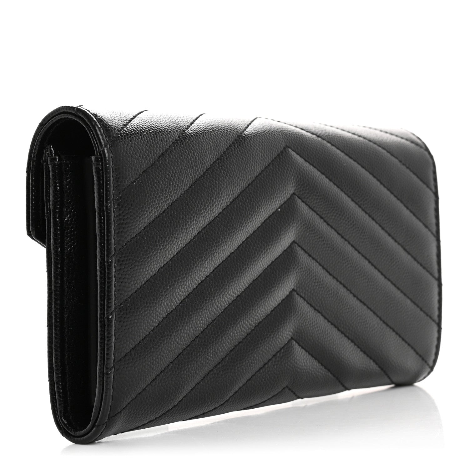 Saint Laurent Grain De Poudre Matelasse Chevron Monogram Flap Wallet Black 3 of 10
