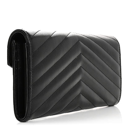 Saint Laurent Grain De Poudre Matelasse Chevron Monogram Flap Wallet Black 3 of 10