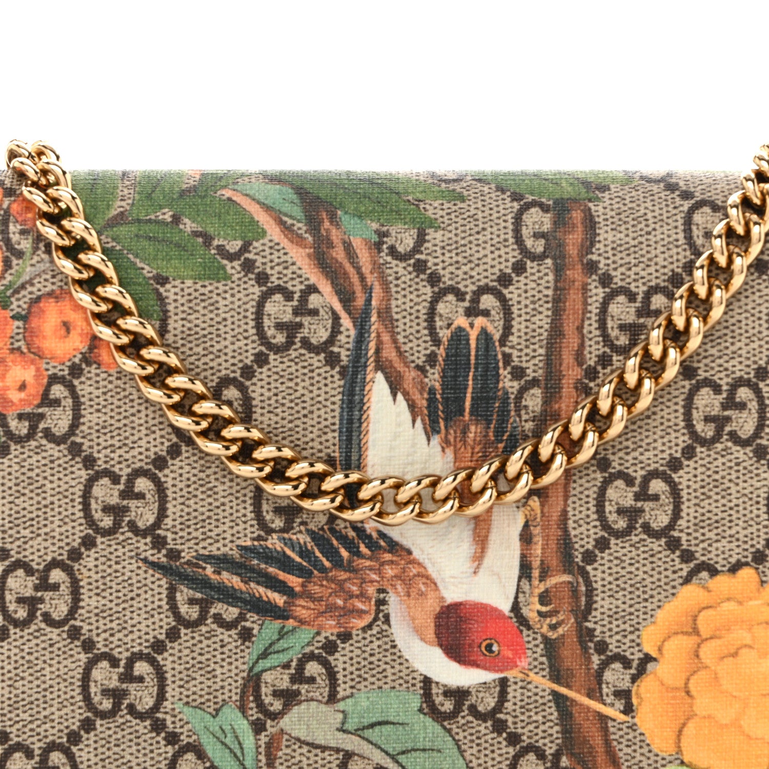 Gucci GG Supreme Monogram Tian Chain Wallet Beige Multicolor Red 8 of 10