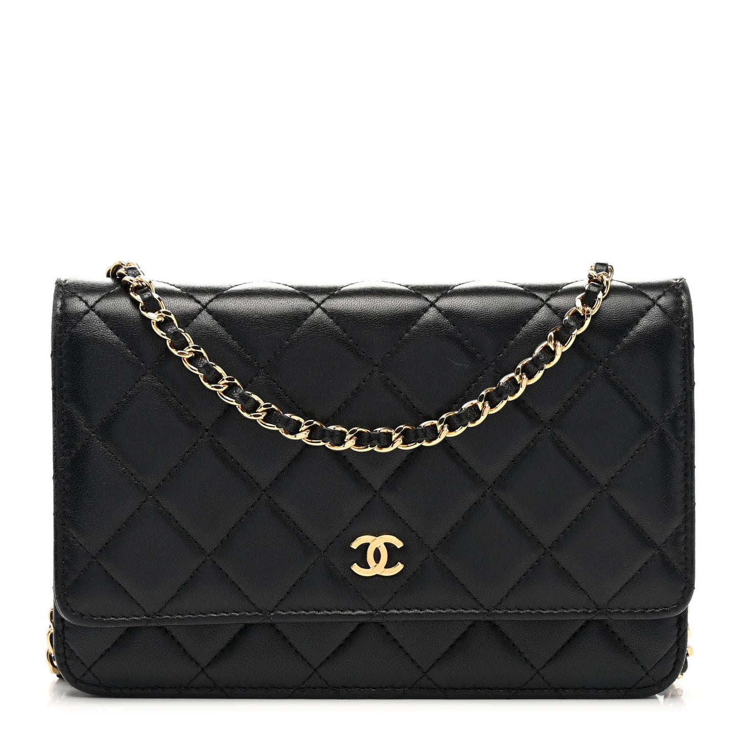 Lambskin Quilted Wallet On Chain WOC Black