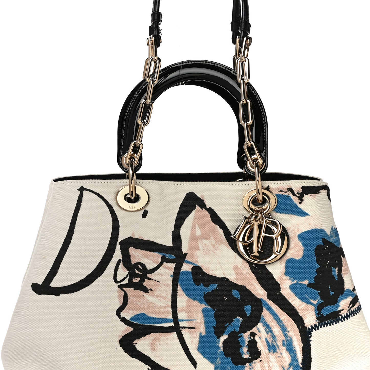 Canvas Printed Flower D-Light Tote White
