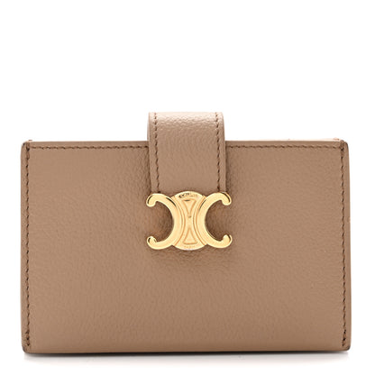 Celine Grained Calfskin Triomphe Fine Strap Accordion Wallet SAFARI 1 of 7