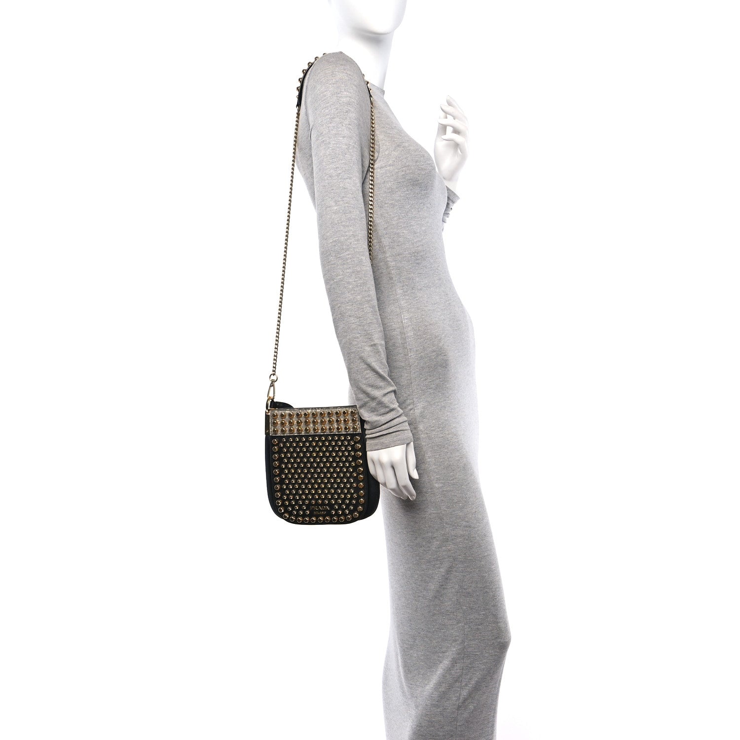 Prada City Calfskin Lucer Studded Small Margit Bag Black Roccia 2 of 9
