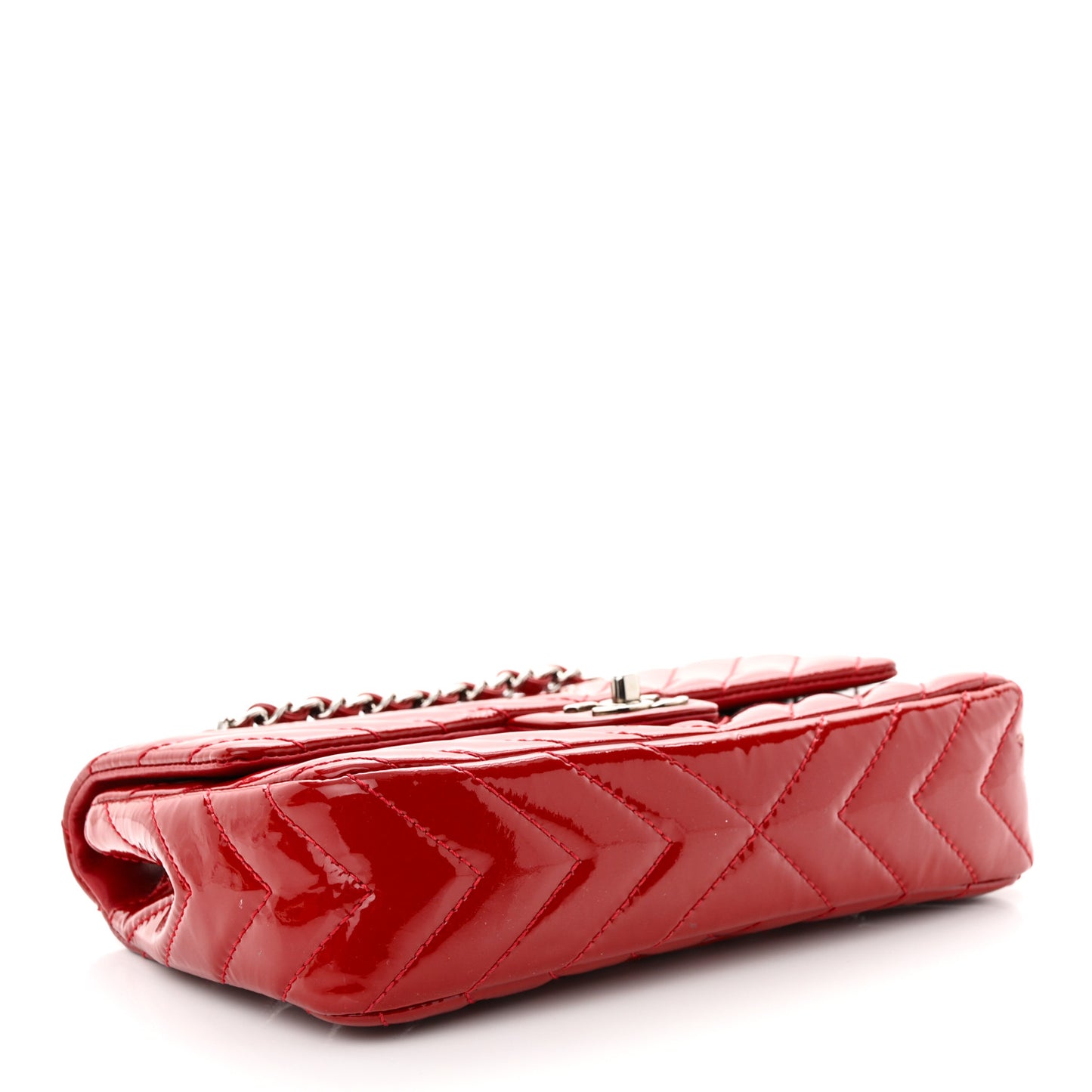 Patent Chevron Quilted Medium Single Flap Red
