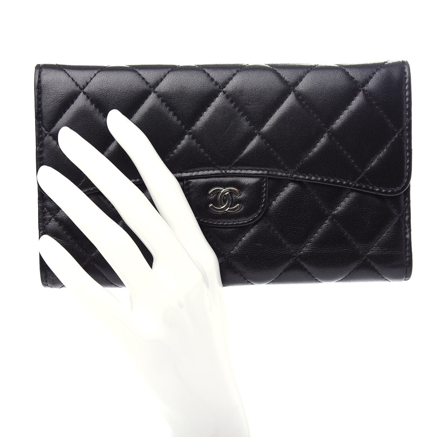 Lambskin Quilted Large Flap Wallet Black