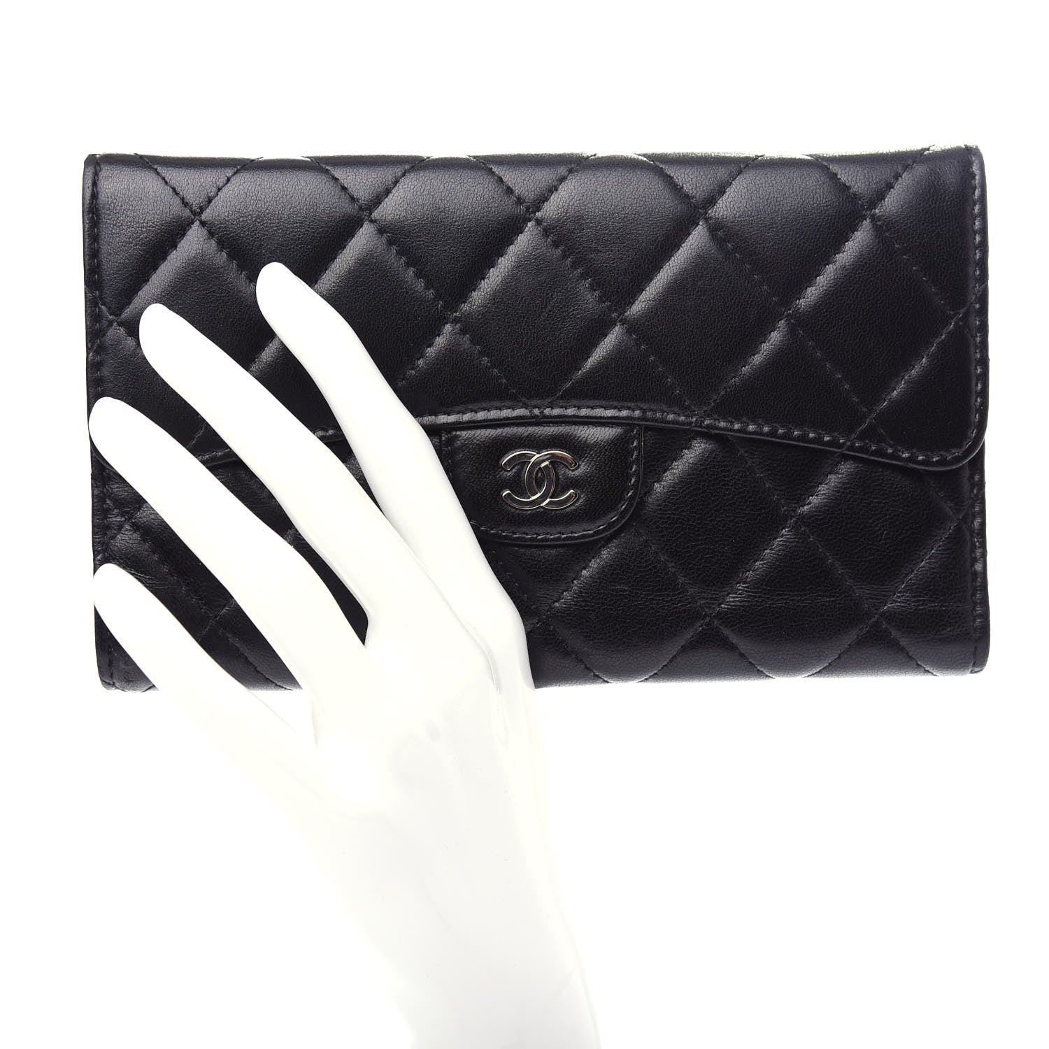 Chanel Lambskin Quilted Large Flap Wallet Black 2 of 8