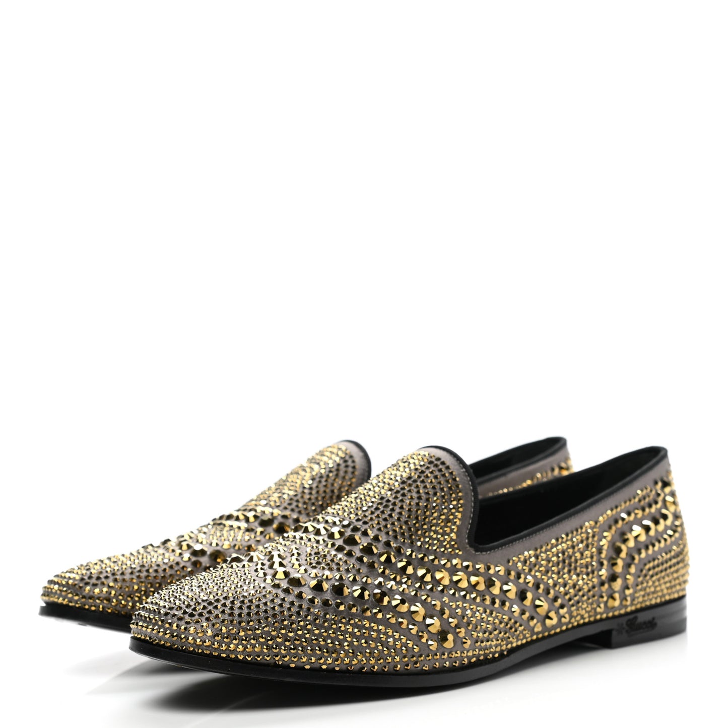 Satin Studded Slip On Loafers 36.5 Silver