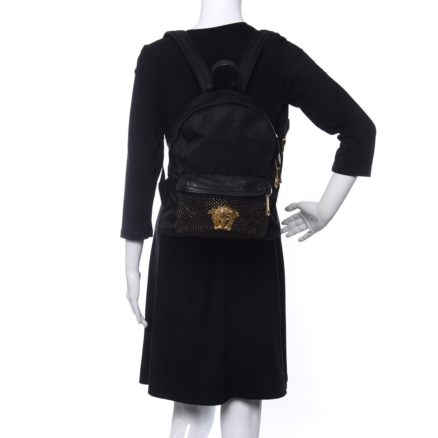 Versace Nylon Goatskin Studded Palazzo Medusa Backpack Black 2 of 10