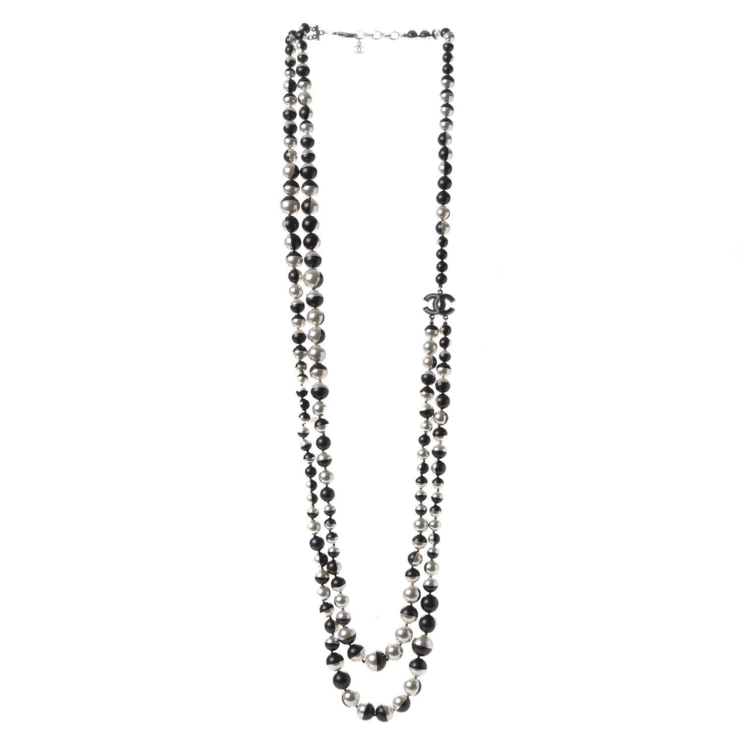 Chanel Ruthenium Resin Bead CC Long Necklace Dark Grey 3 of 7