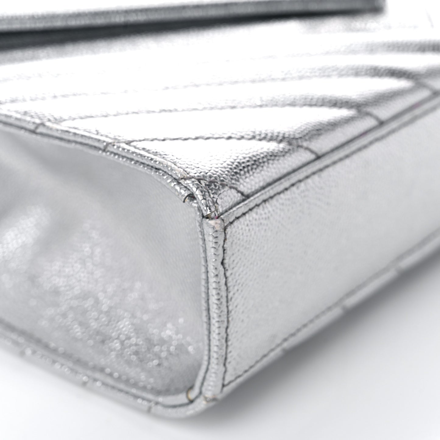 Metallic Grain De Poudre Matelasse Chevron Medium Monogram Satchel Silver