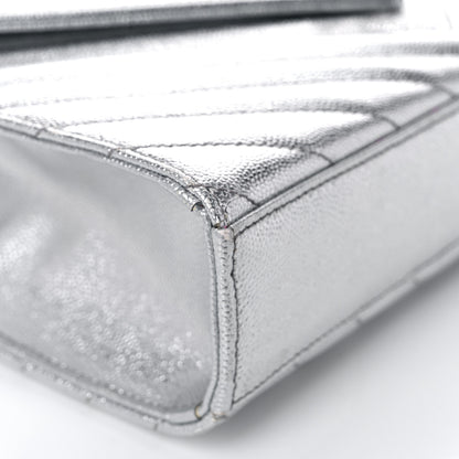 Saint Laurent Metallic Grain De Poudre Matelasse Chevron Medium Monogram Satchel Silver 7 of 12