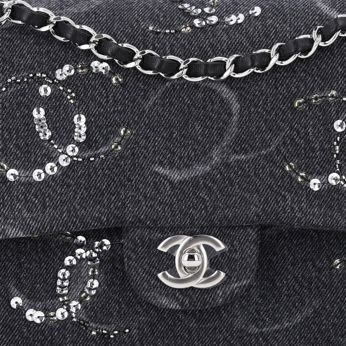 Chanel Denim Crystal Sequin CC Medium Double Flap Black 8 of 10