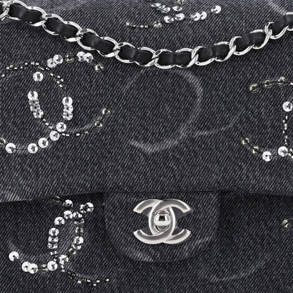 Chanel Denim Crystal Sequin CC Medium Double Flap Black 8 of 10