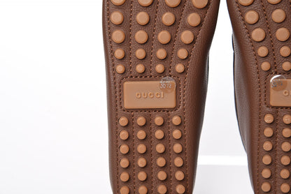 Gucci Hebron Calfskin Womens Bamboo Tassel Driver Loafers 39 New Oak 6 of 10