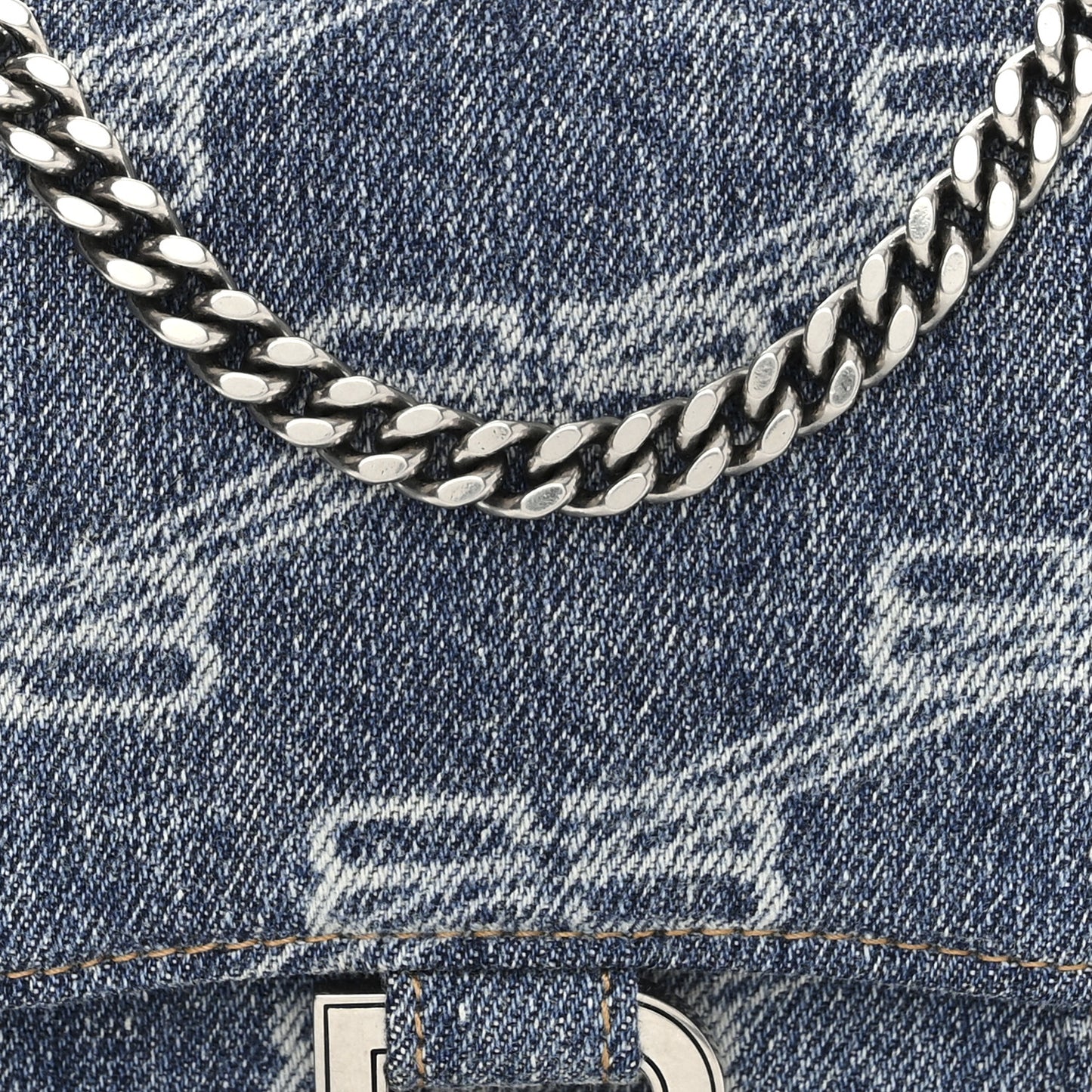 Denim BB Monogram Hourglass Chain Bag Blue