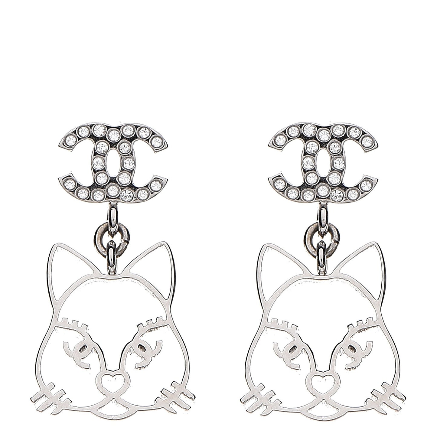 Emoji Choupette Cat Crystal CC Earrings Silver