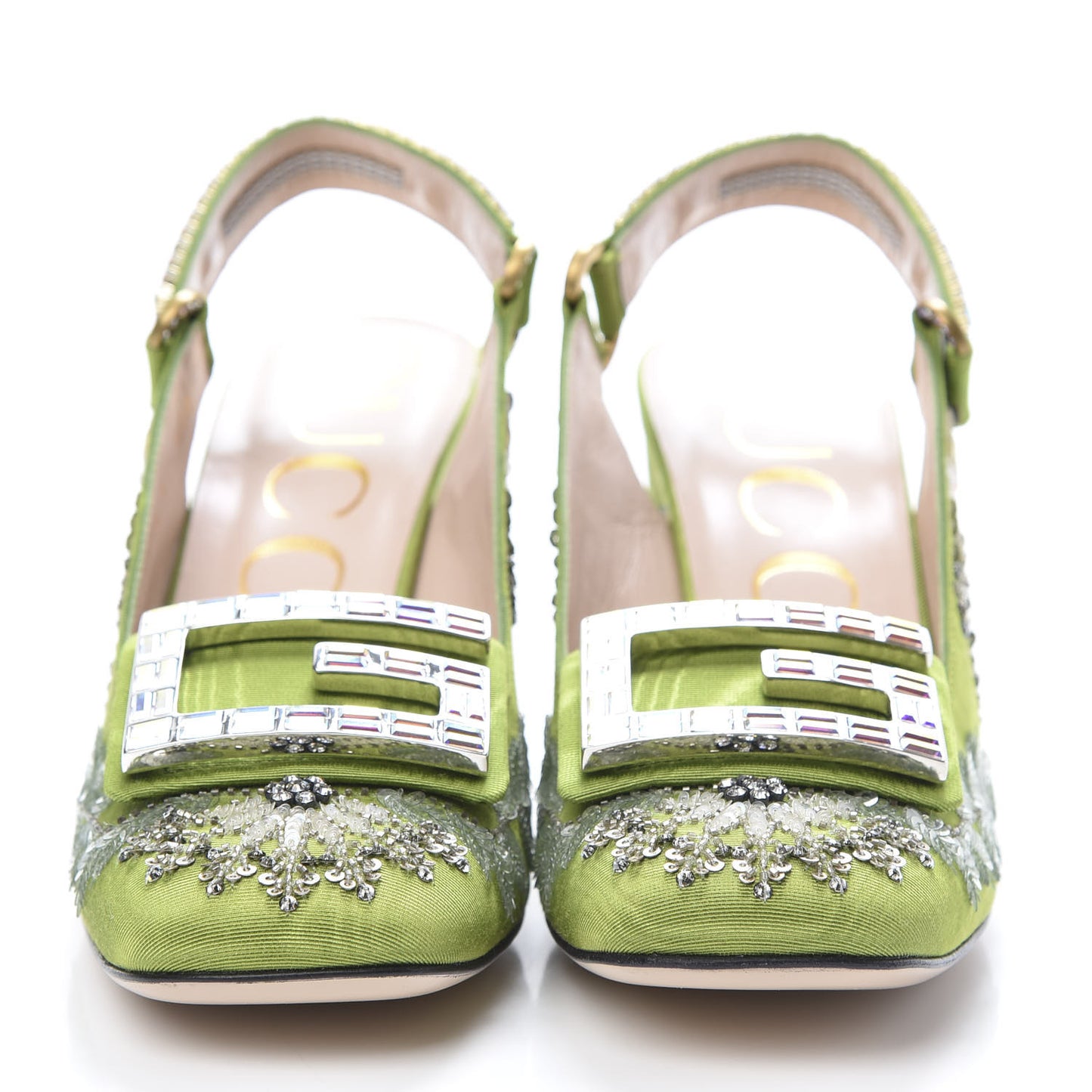 Moire Fabric Eyes Crystal Square G Madelyn Slingbacks 37.5 Lemon Leaf