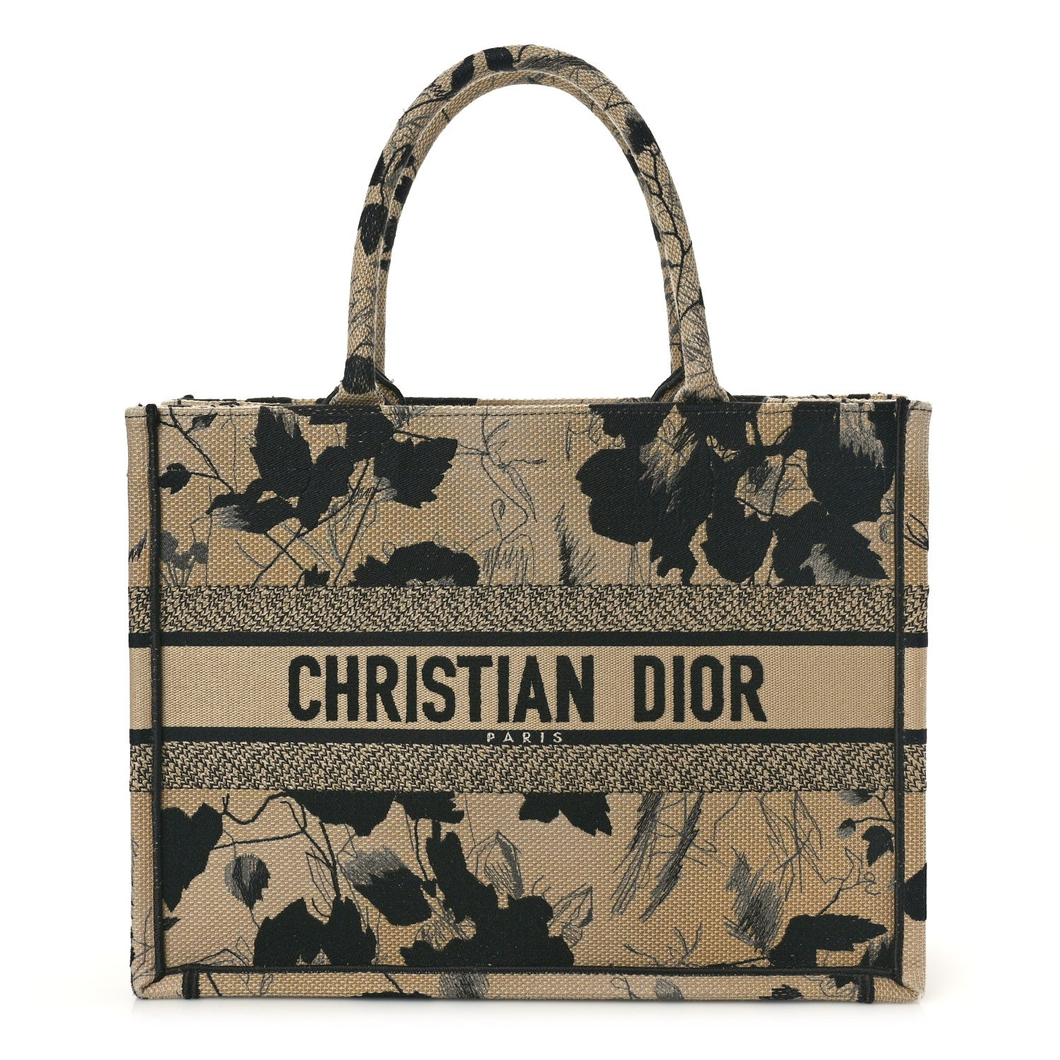 Christian Dior Canvas Embroidered Medium Fleurs Mystiques Book Tote Black Beige 1 of 11