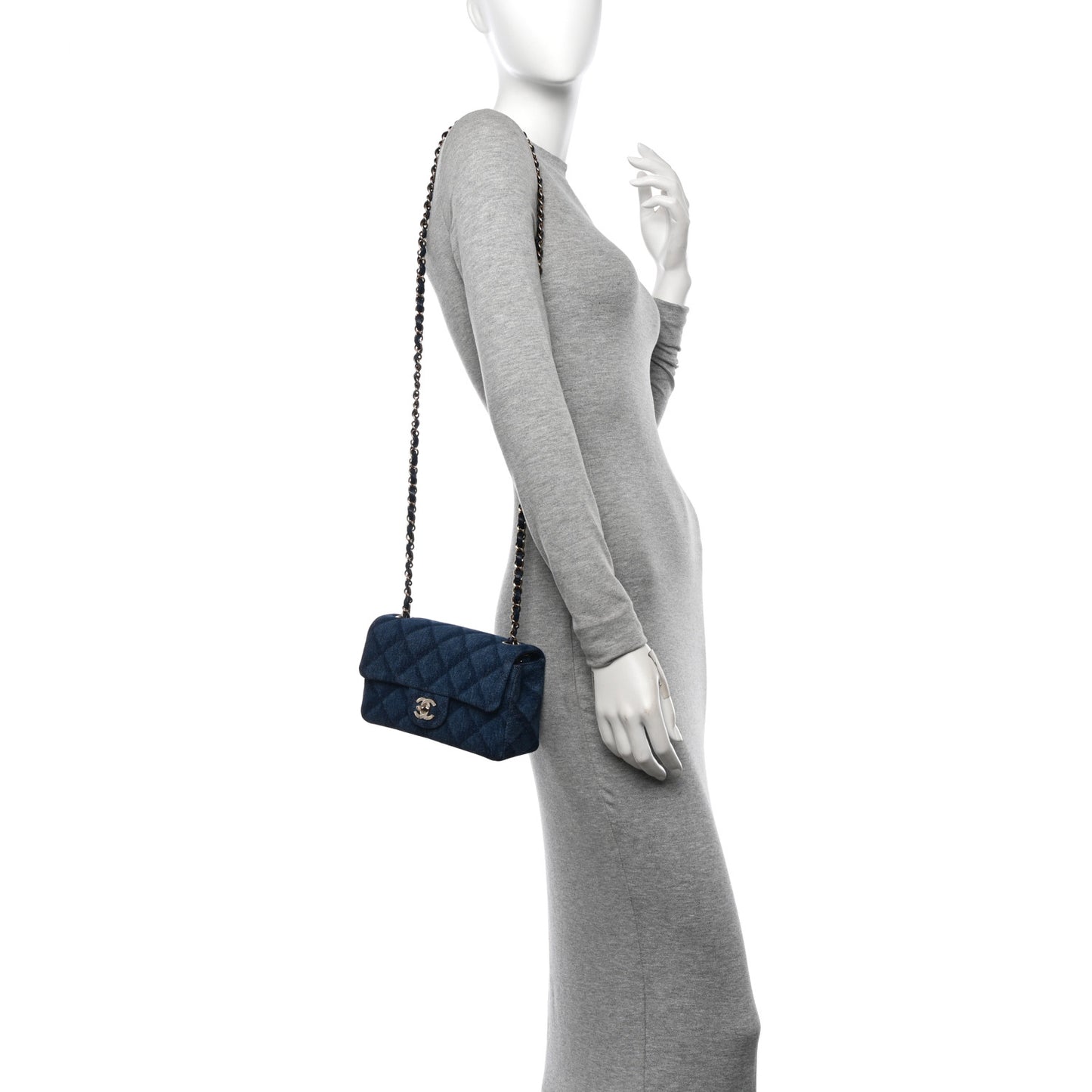 Printed Denim Quilted Mini Rectangular Flap Dark Blue