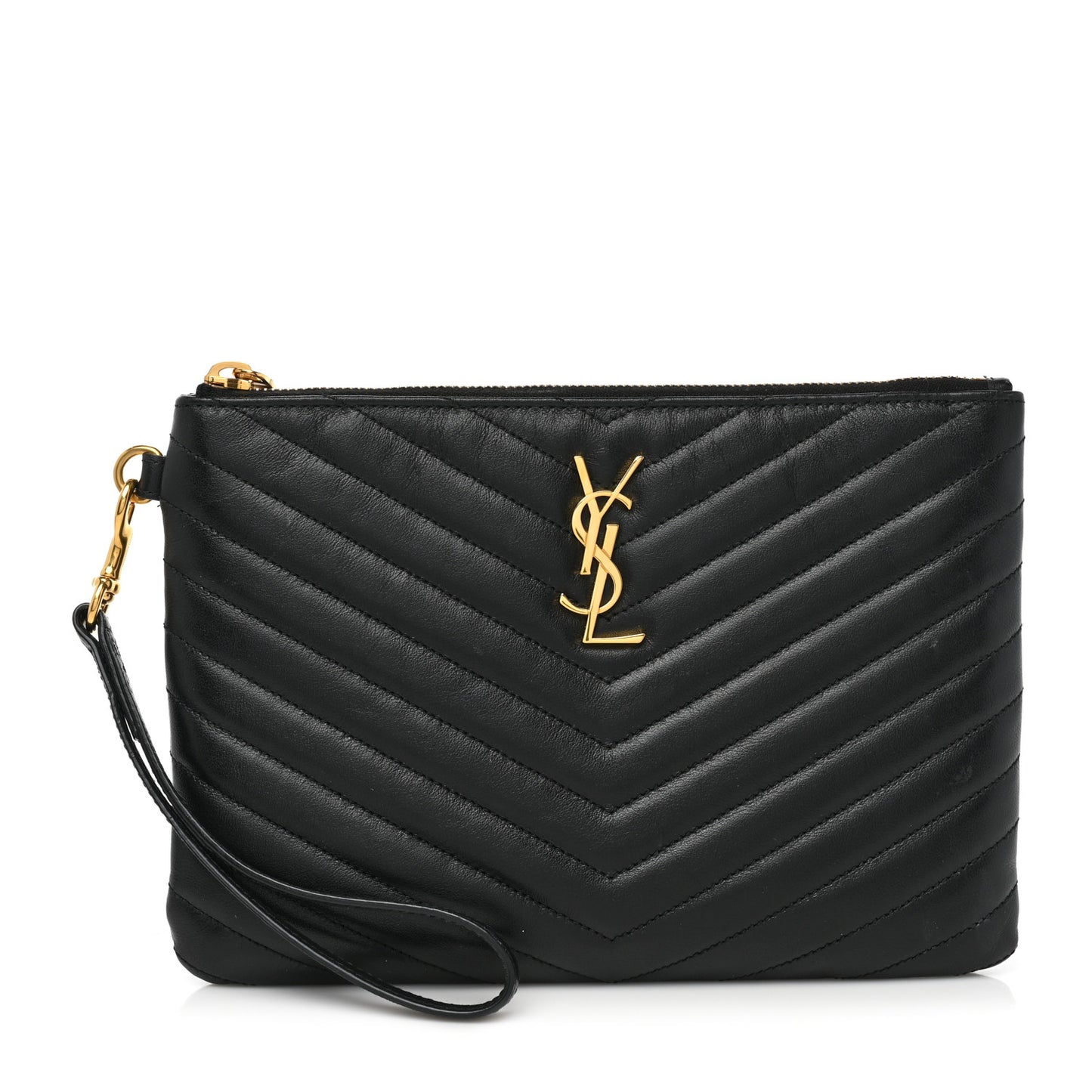 Calfskin Matelasse Chevron Monogram Tablet Pouch Black