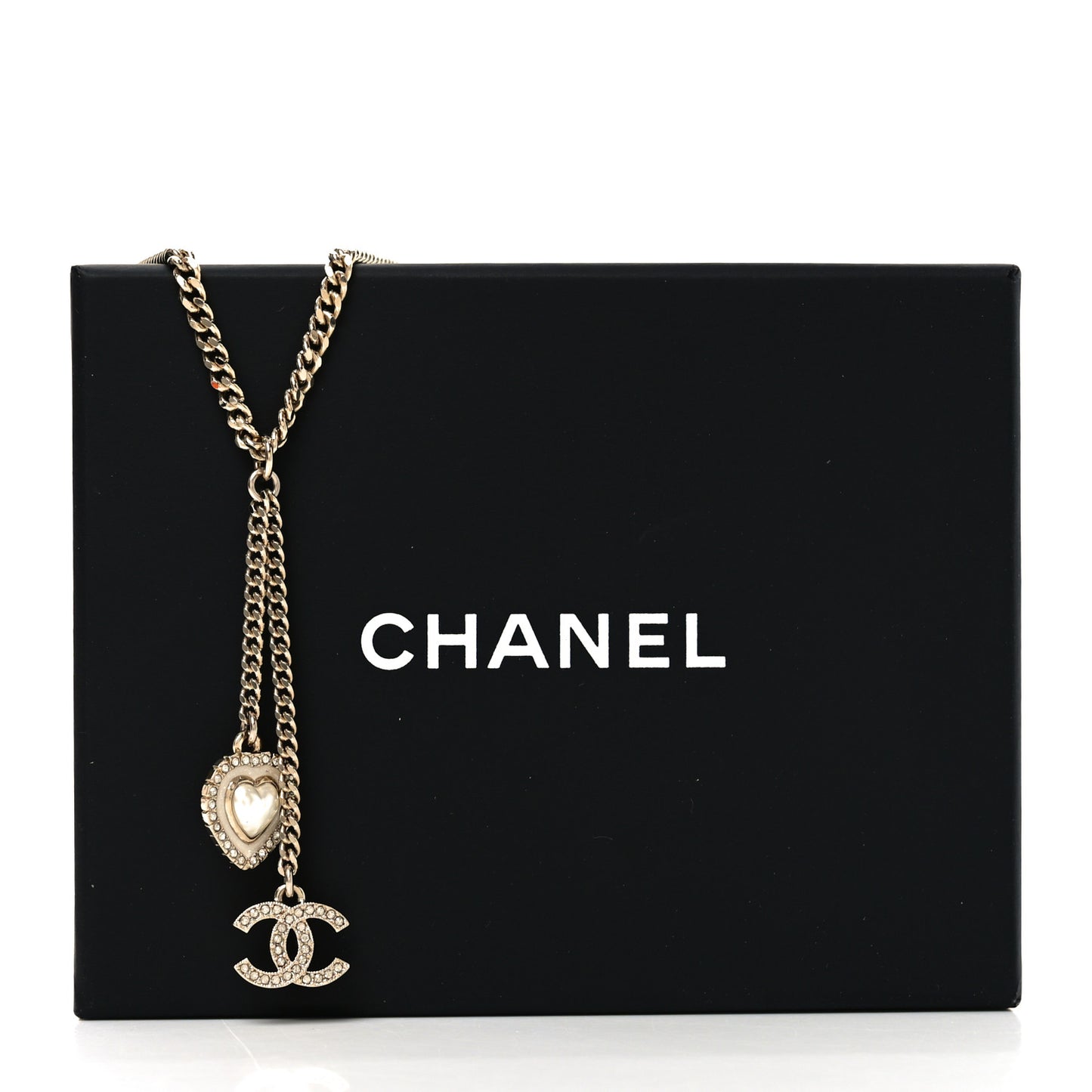 Pearl Crystal CC Heart Necklace Gold Pearly White