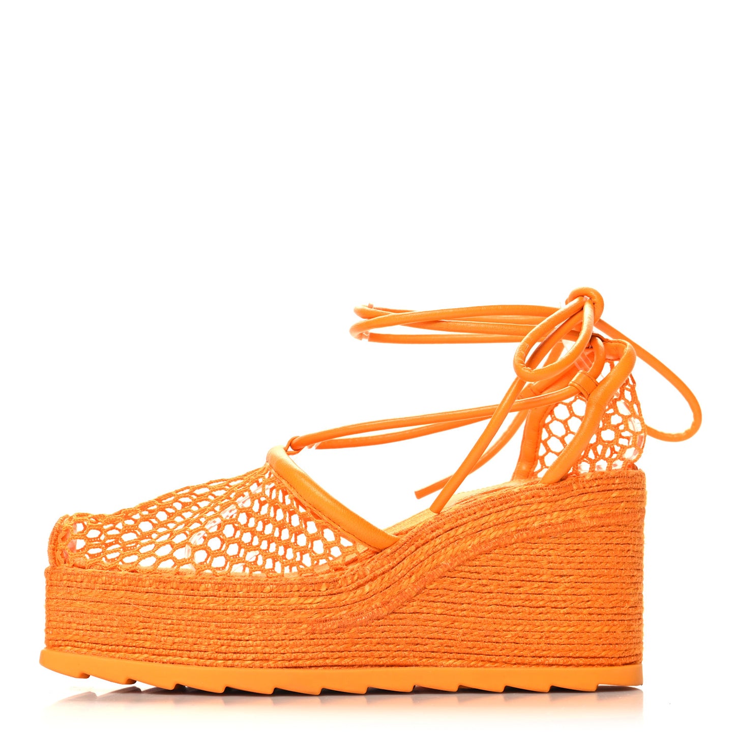 Mesh Lambskin Sporty Web Stretch Ankle Tie Espadrilles 38 Tangerine