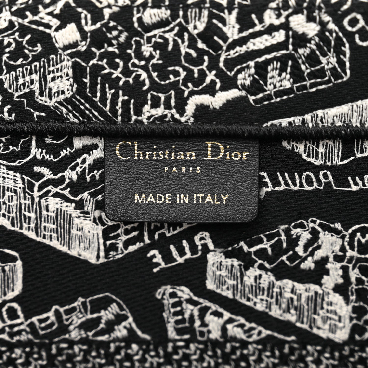 Christian Dior Canvas Embroidered Medium Plan De Paris Book Tote Black White 7 of 12