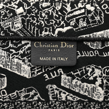 Christian Dior Canvas Embroidered Medium Plan De Paris Book Tote Black White 7 of 12