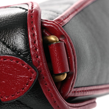 Gucci Vintage Effect Calfskin Matelasse Diagonal Mini Torchon GG Marmont Top Handle Shoulder Bag Black Romantic Cherry 12 of 14