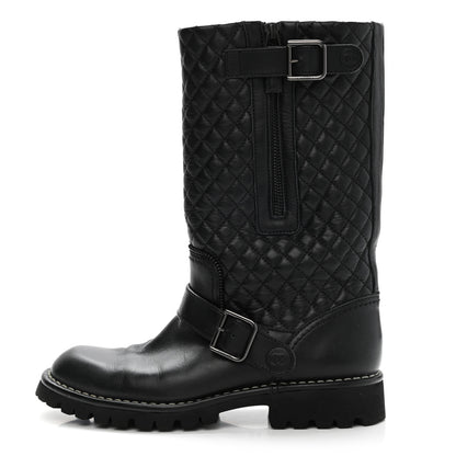 Chanel Calfskin Quilted Biker Boots 37 Black 1 of 9