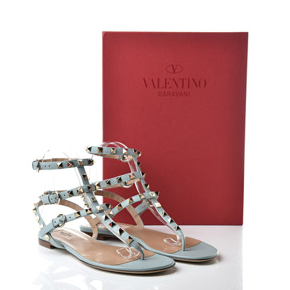Valentino Garavani Calfskin Rockstud Ankle Wrap Flat Thong Sandals 37 Celadon 8 of 8