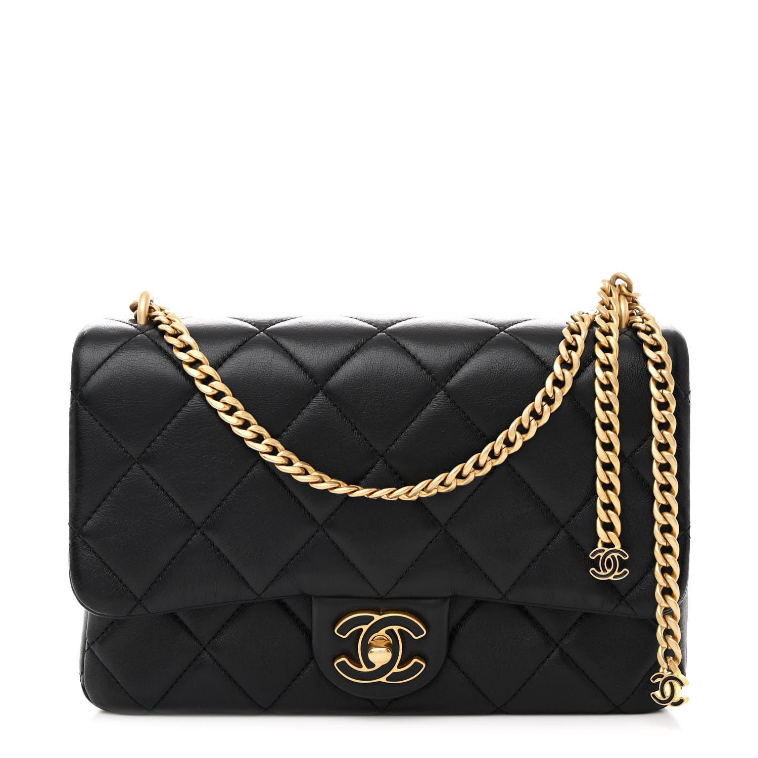 Chanel Lambskin Enamel Quilted Pending CC Medium Flap Black 1 of 10