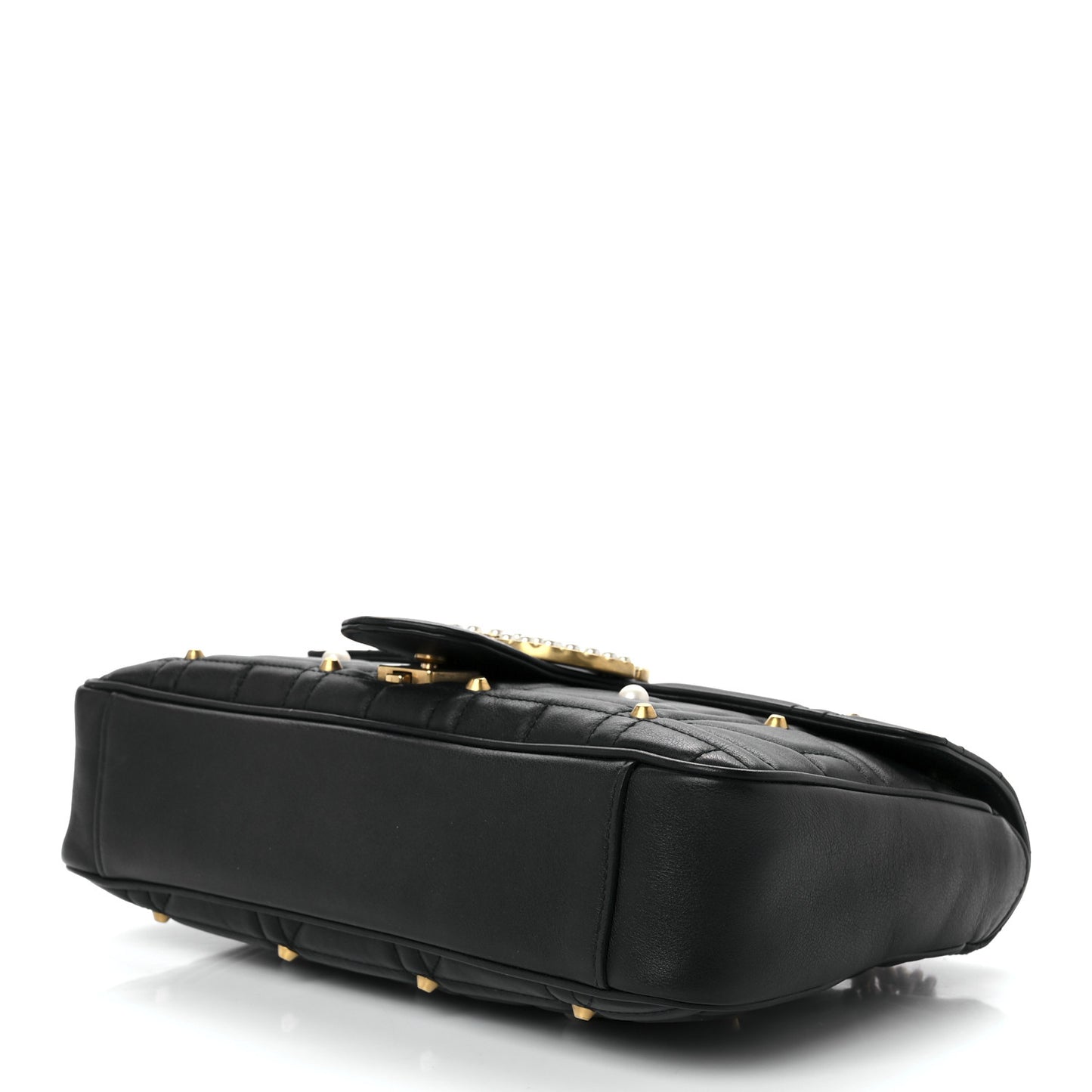 Calfskin Matelasse Studded Medium Pearly GG Marmont Shoulder Bag Black