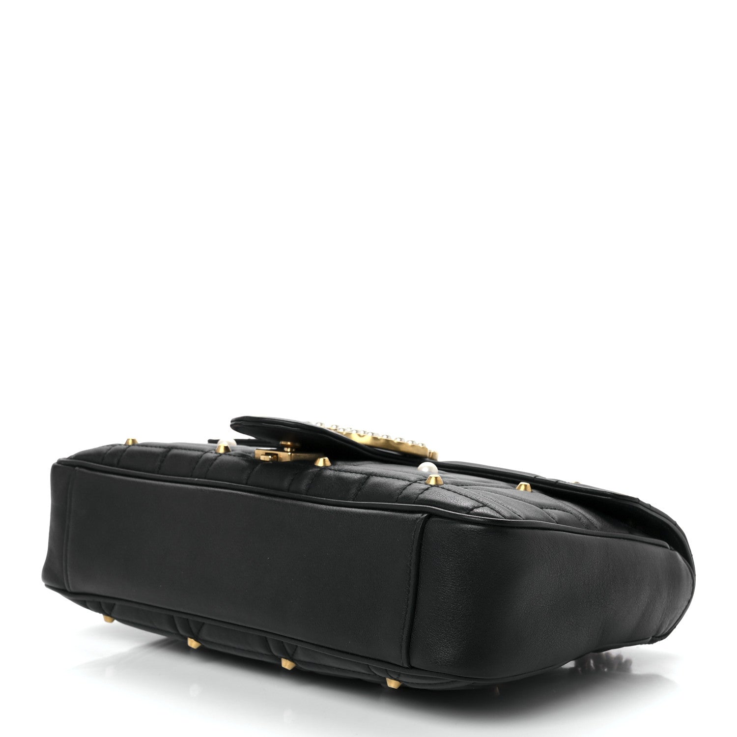 Gucci Calfskin Matelasse Studded Medium Pearly GG Marmont Shoulder Bag Black 10 of 12