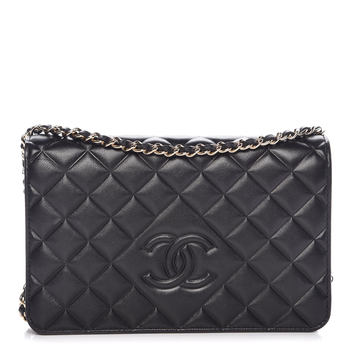 Goatskin Quilted Diamond CC Wallet On Chain WOC Black