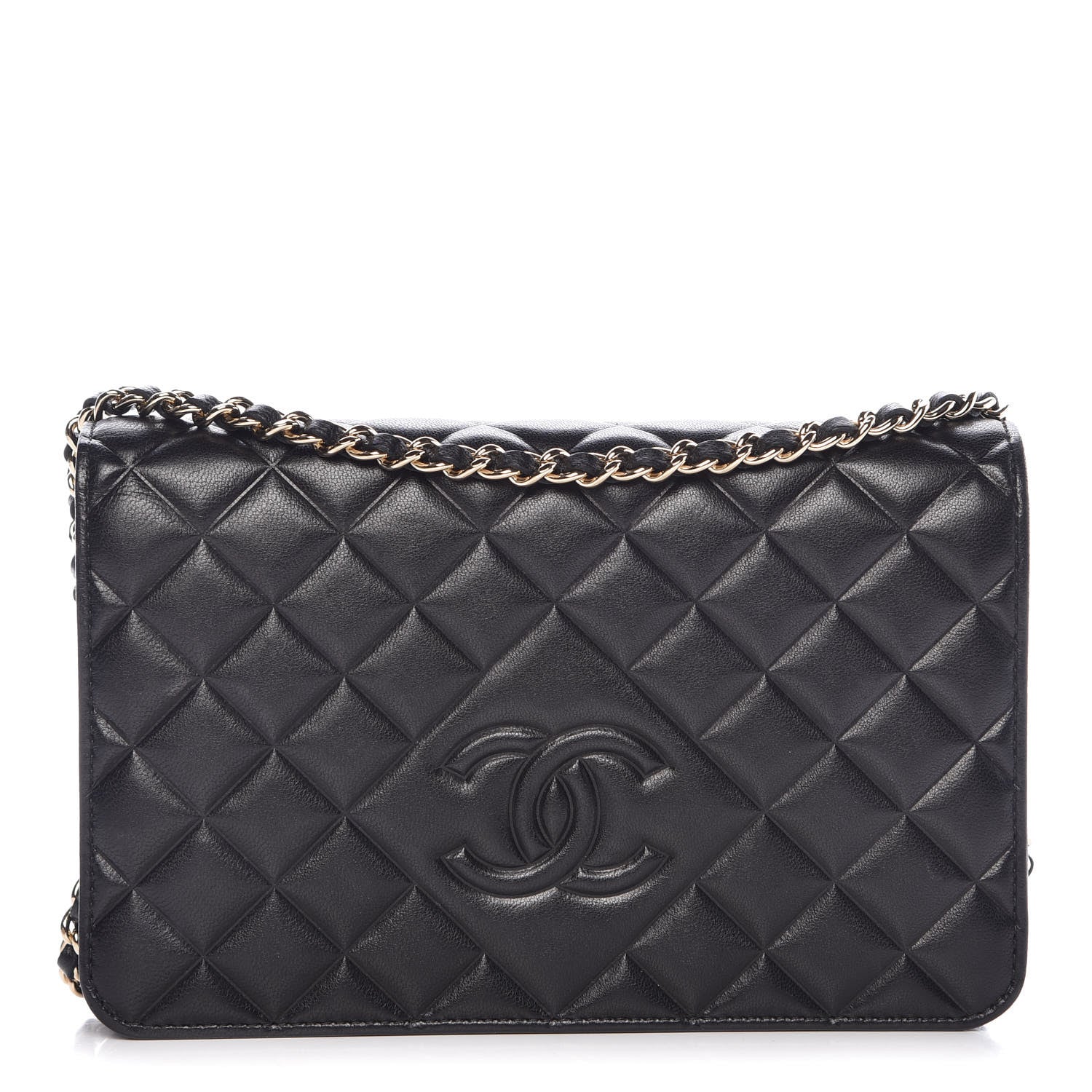 Chanel Goatskin Quilted Diamond CC Wallet On Chain WOC Black 1 of 13