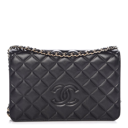 Chanel Goatskin Quilted Diamond CC Wallet On Chain WOC Black 1 of 13
