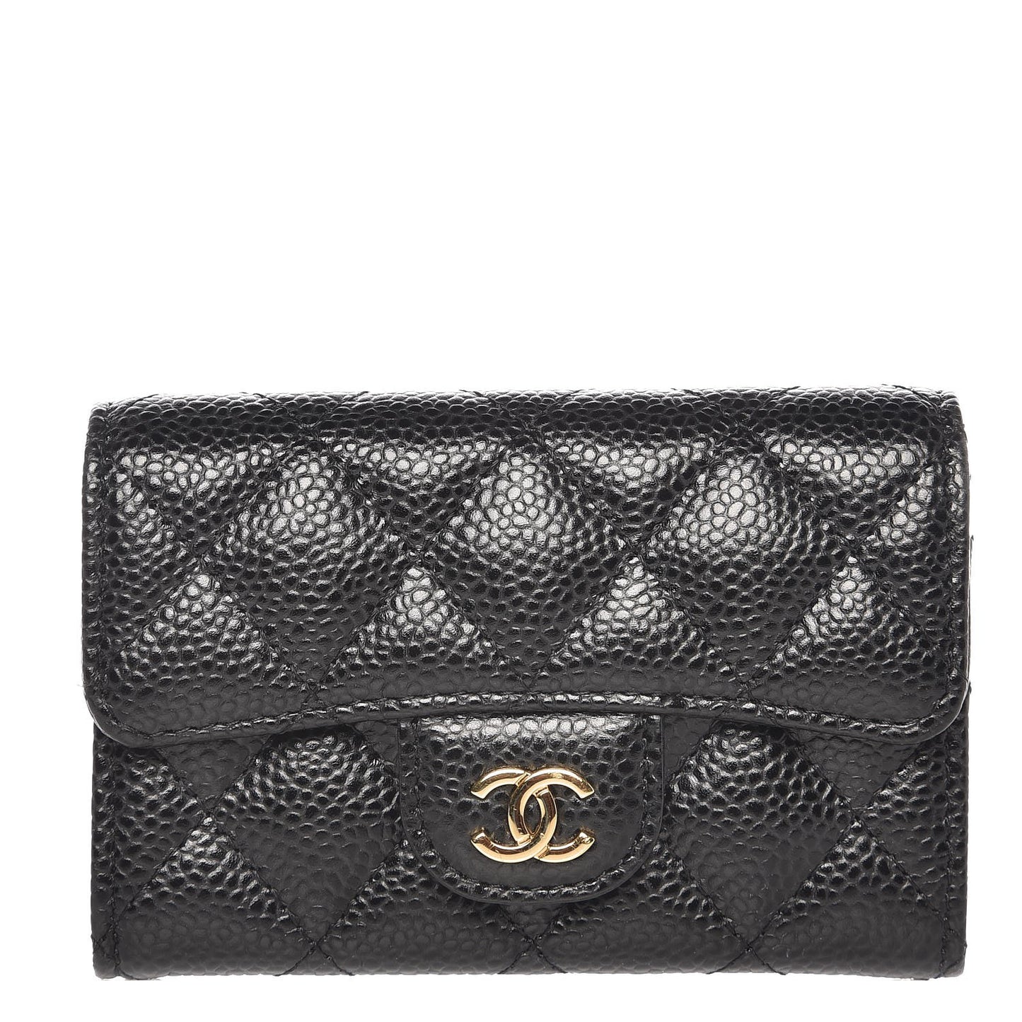 Caviar Quilted Flap Card Holder Black