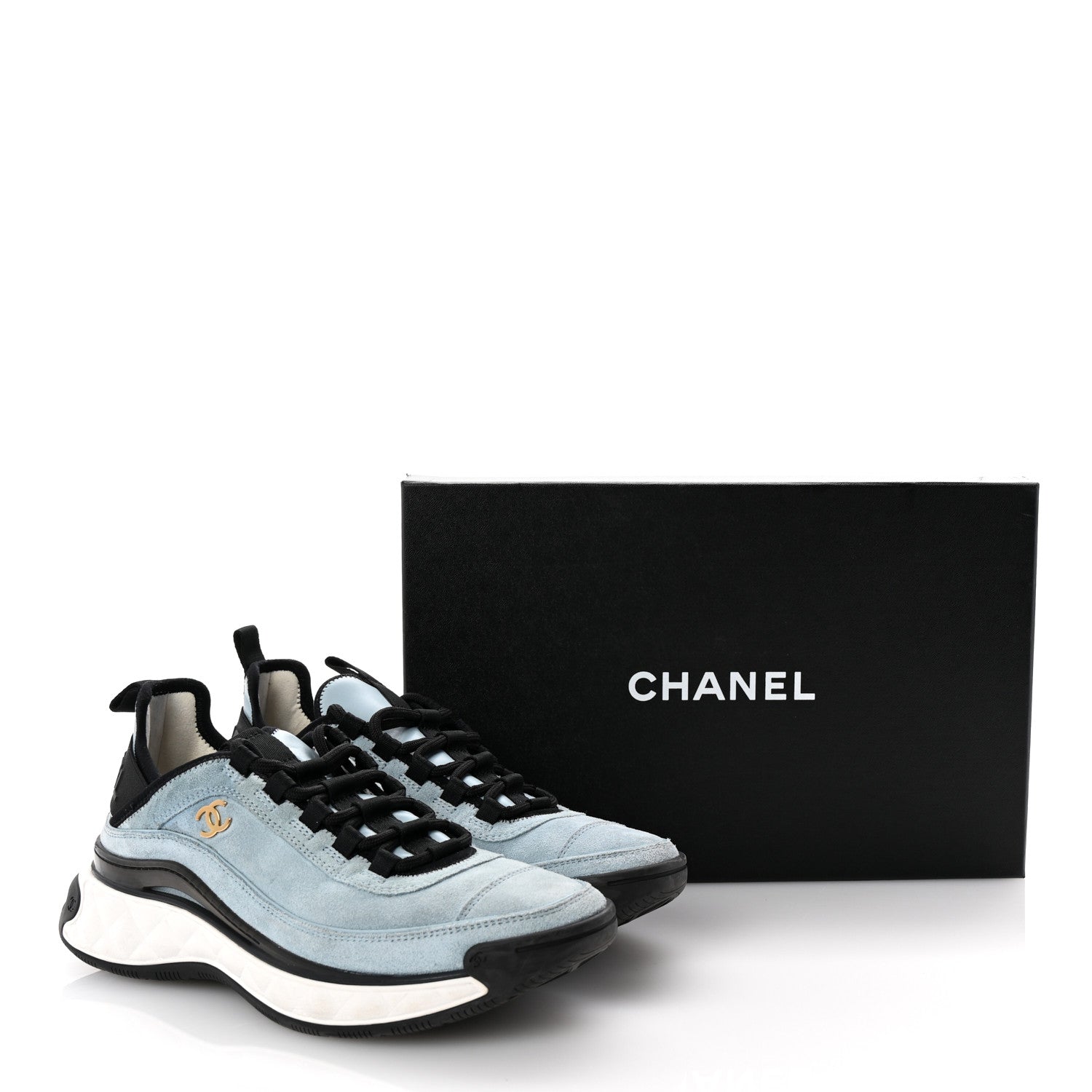 Chanel Suede Calfskin Nylon Grosgrain CC Sneakers 38.5 Light Blue 10 of 10