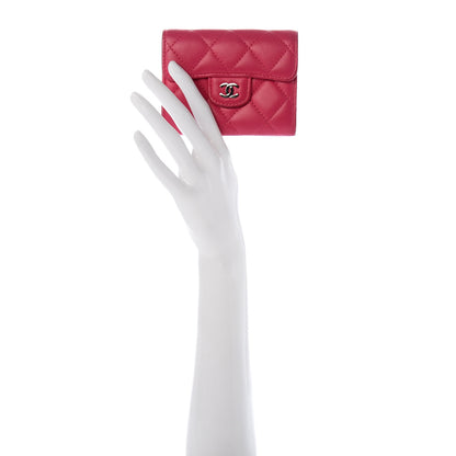 Chanel Lambskin Quilted Flap Card Holder Wallet Dark Pink 2 of 9
