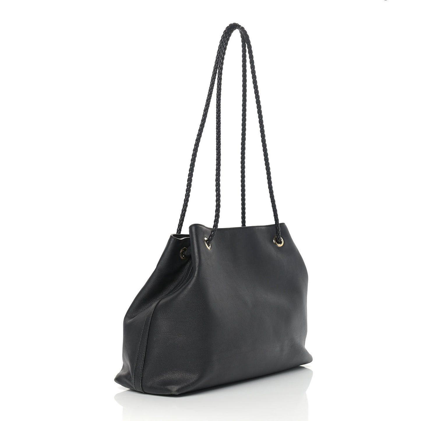 Calfskin Medium Braided Handle Gifford Tote Black