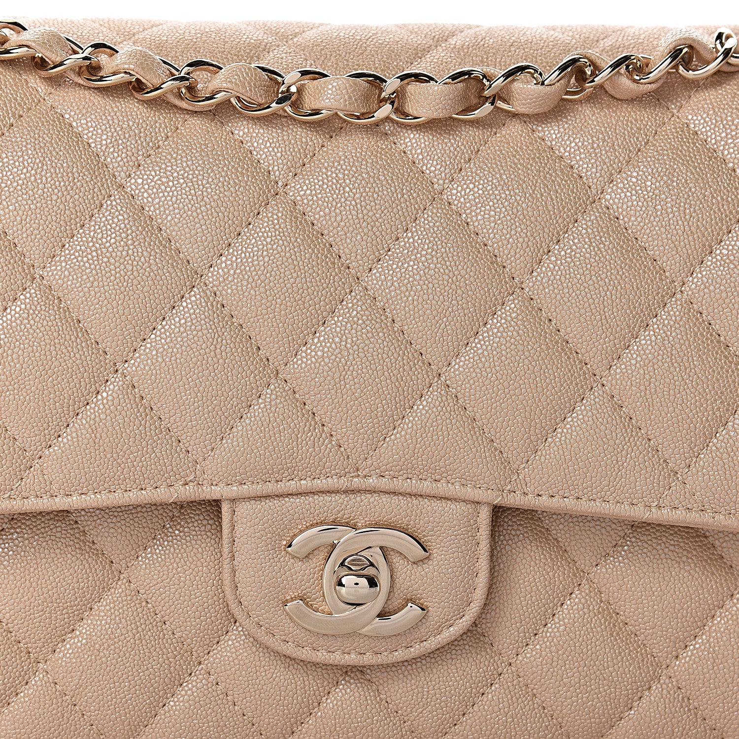 Chanel Iridescent Caviar Quilted Medium Double Flap Beige 10 of 11
