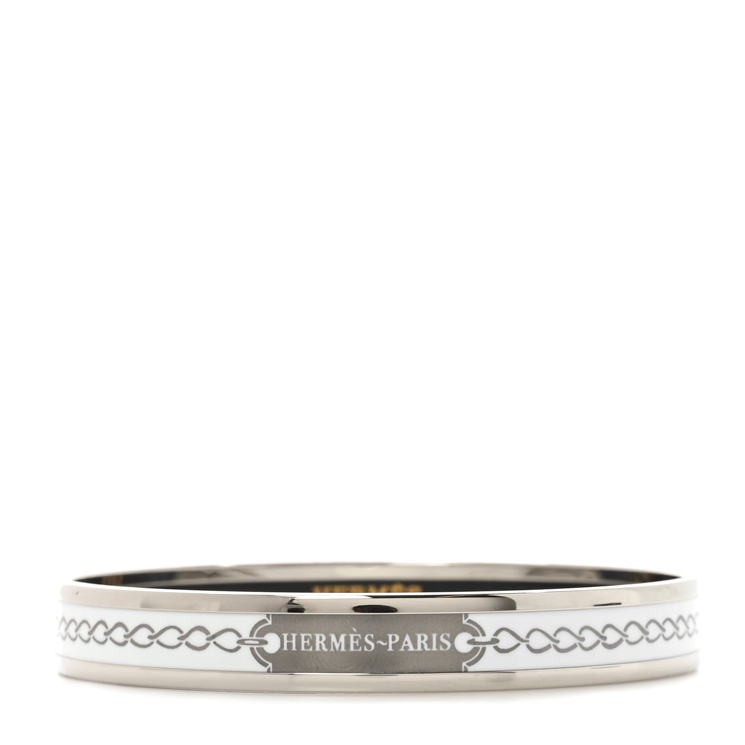 Hermes Enamel Printed Narrow L'Arrier Main Bracelet 65 Gris Platine White 1 of 5
