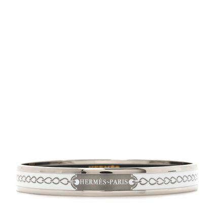 Hermes Enamel Printed Narrow L'Arrier Main Bracelet 65 Gris Platine White 1 of 5