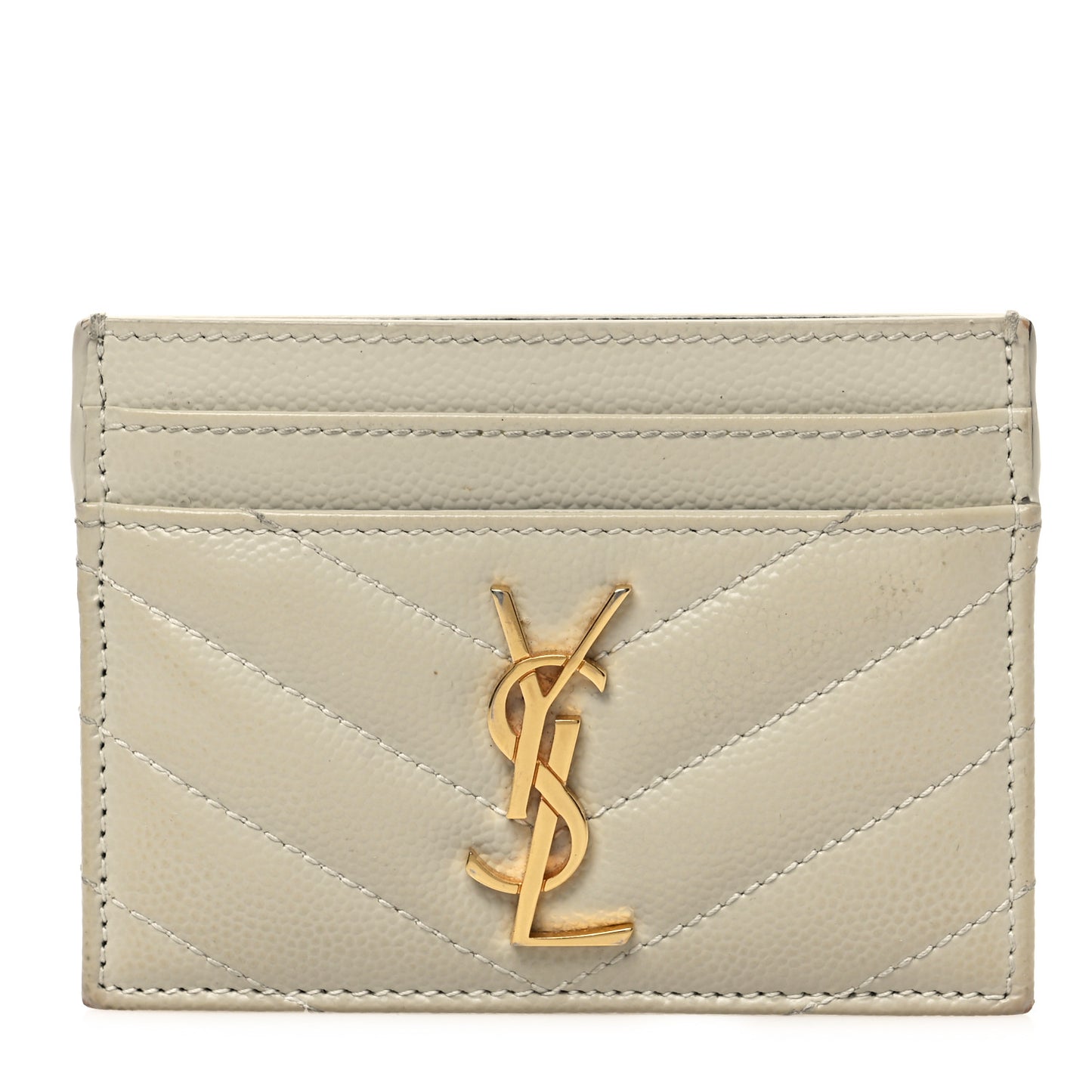 Grain De Poudre Matelasse Chevron Monogram Credit Card Case Crema Soft