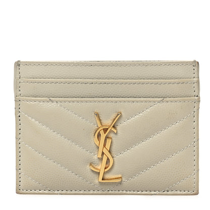 Saint Laurent Grain De Poudre Matelasse Chevron Monogram Credit Card Case Crema Soft 1 of 9