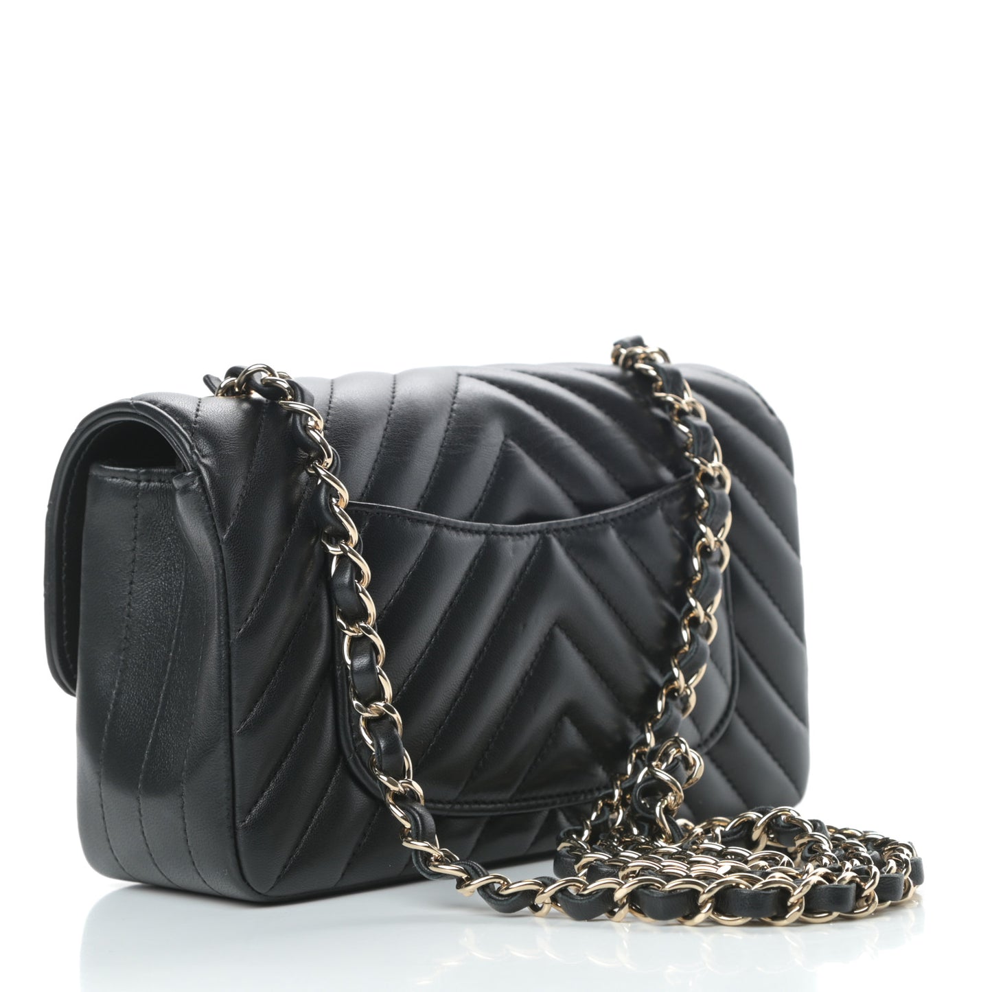 Lambskin Chevron Quilted Mini Rectangular Flap Black