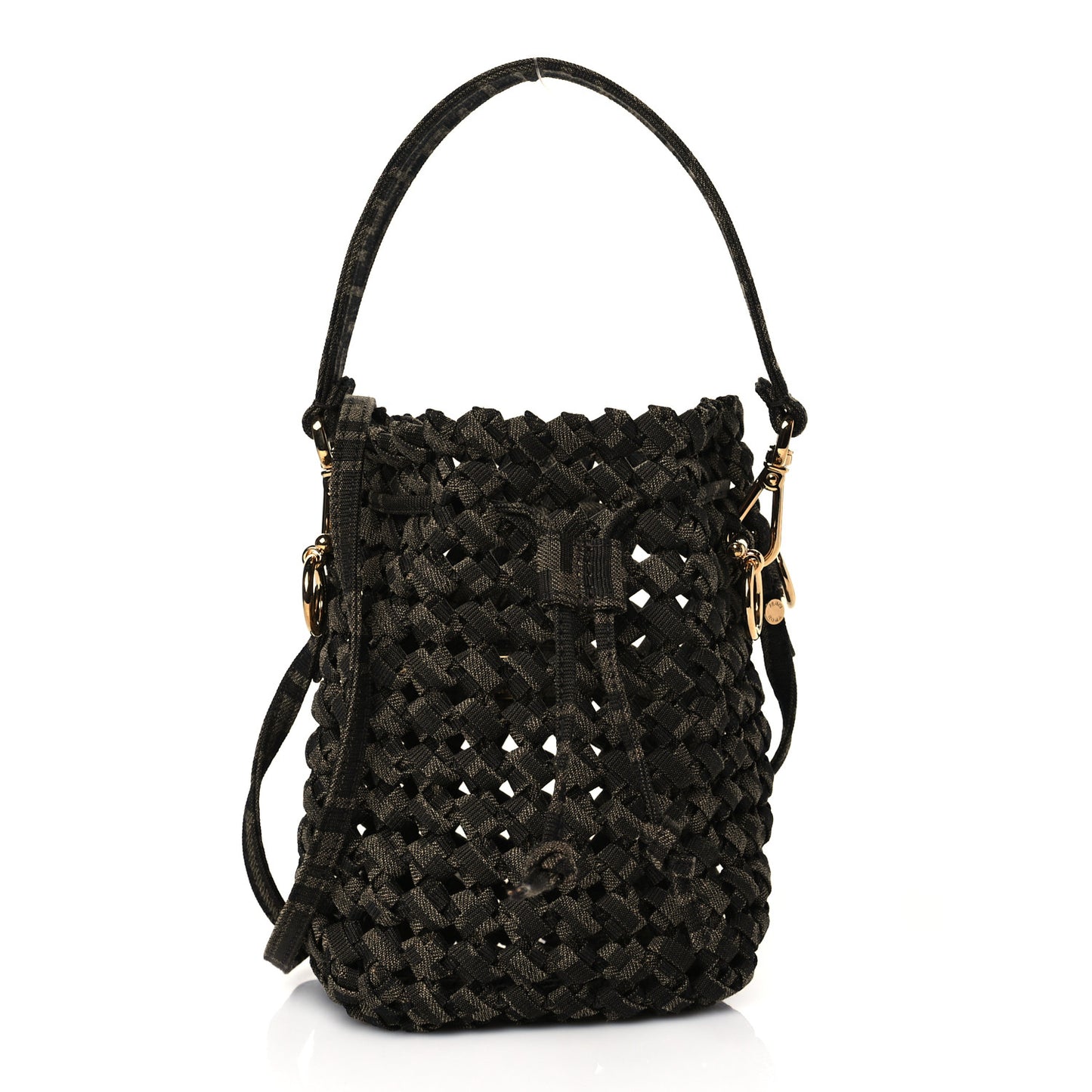 Fabric Jacquard F is Fendi FF 1974 Woven Knotted Mini Mon Tresor Bucket Bag Tabacco Moro