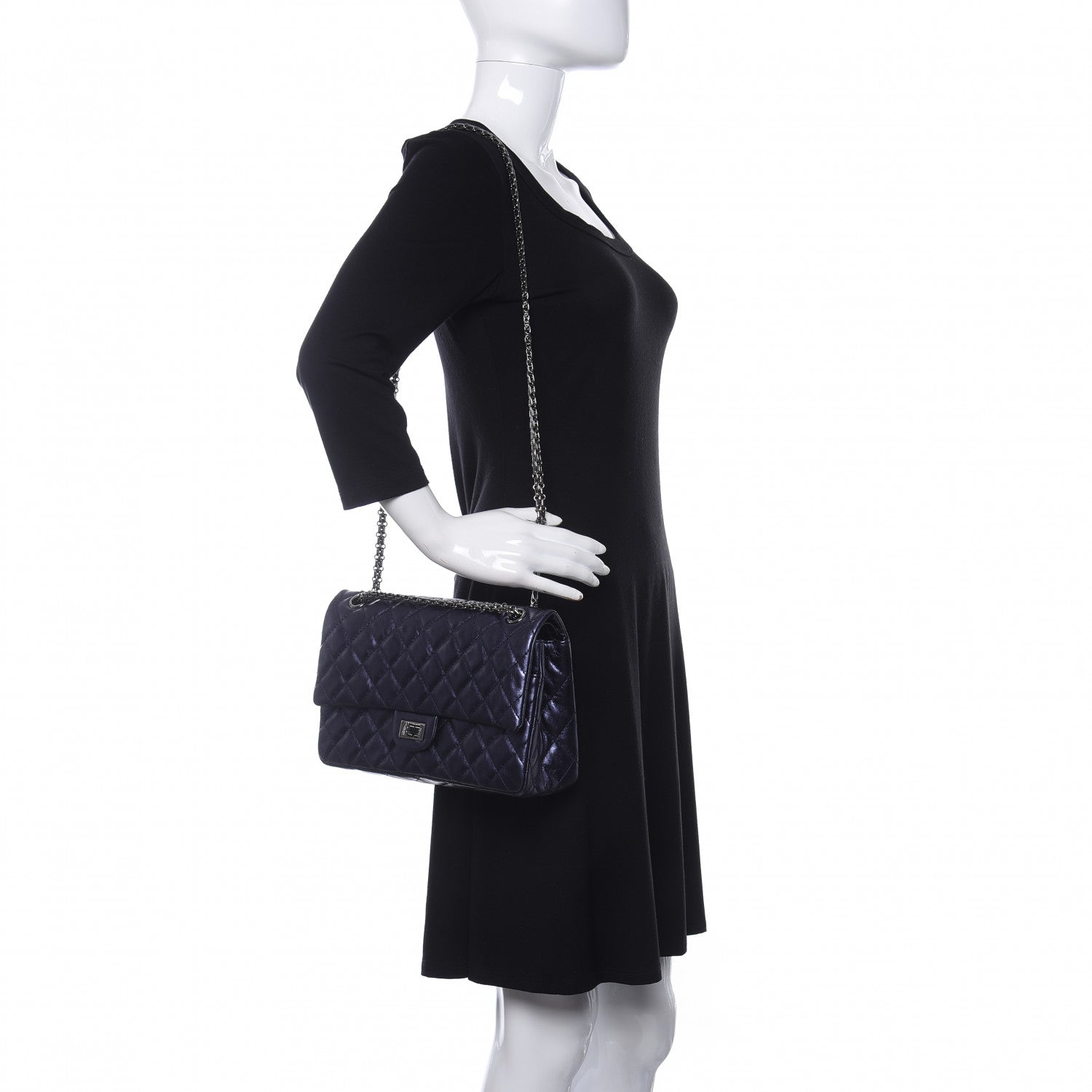 Chanel Metallic Aged Calfskin Quilted 2.55 Reissue 226 Flap Dark Navy Blue 2 of 12